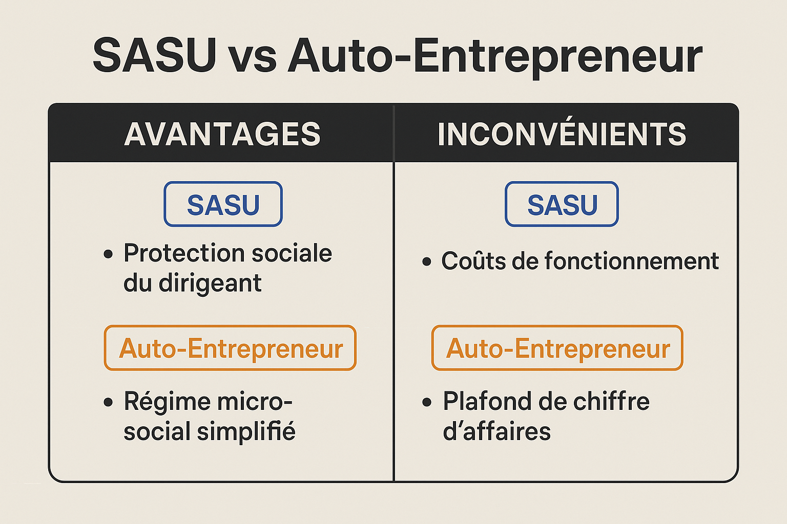 Lire la suite à propos de l’article Auto-entrepreneur/SASU : avantages vs inconvénients